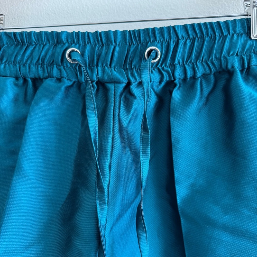 NWT Sandro Hoki Satin Silk Blend Teal Wide Leg High Waist Shorts size Small 36 - Picture 6 of 10